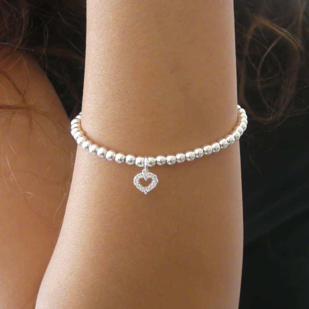 Sterling Silver Olivia Crystal Heart Beads Bracelet