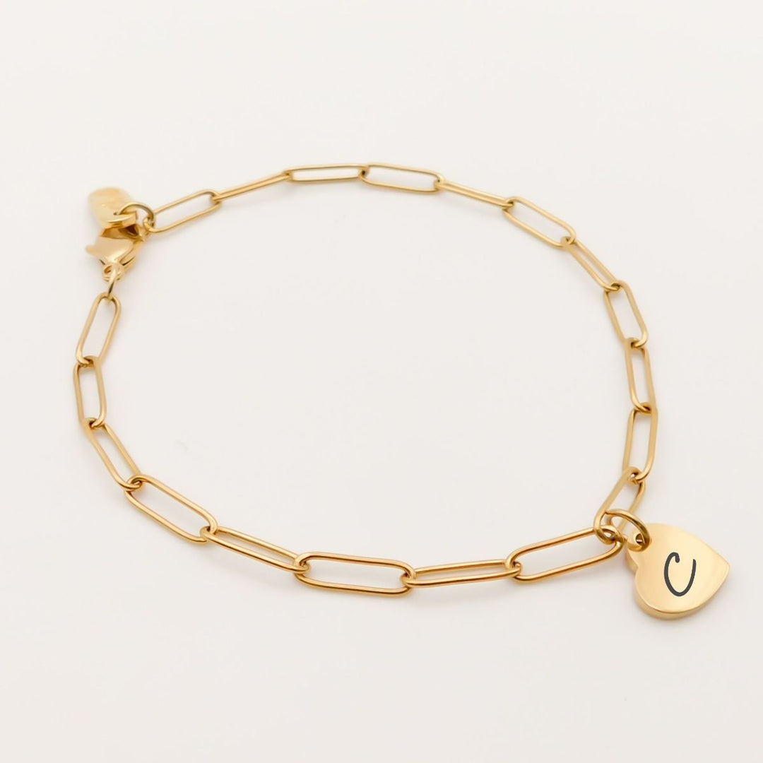 Engravables- Mya Heart Personalised Paperclip Bracelet, Gold