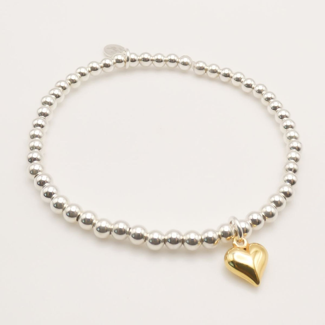 Sterling Silver Mia Heart Beads Bracelet, Silver & Gold
