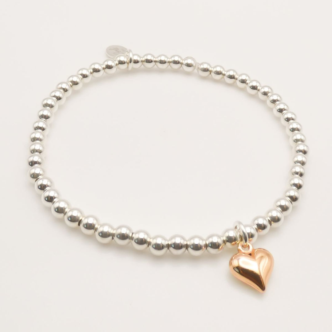Sterling Silver Mia Heart Beads Bracelet, Silver & Rose Gold