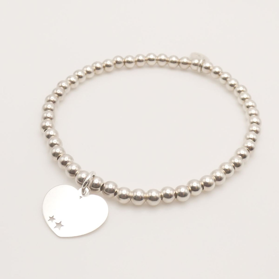 Sterling Silver Heart & Stencil Stars Beads Bracelet