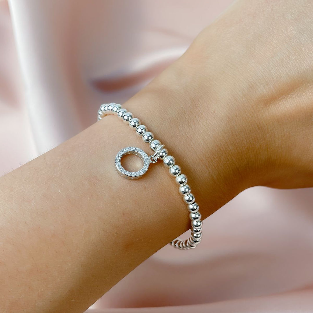 Sterling Silver Crystal Halo Beads Bracelet