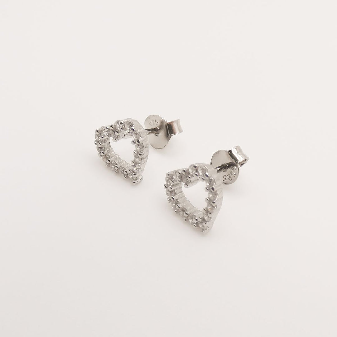 Sterling Silver Olivia Crystal Heart Stud Earrings