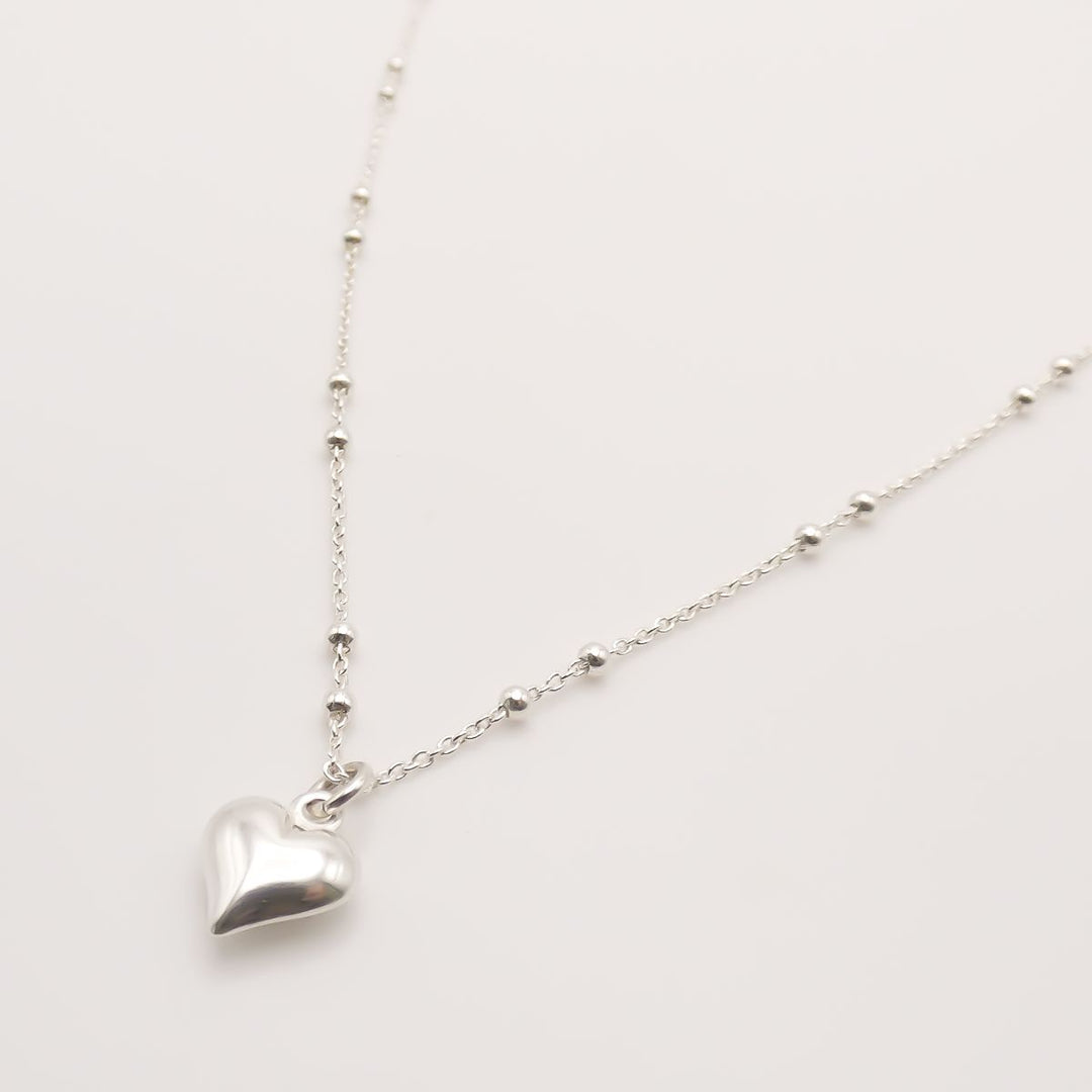 Sterling Silver Bobble Chain Mia Heart Necklace