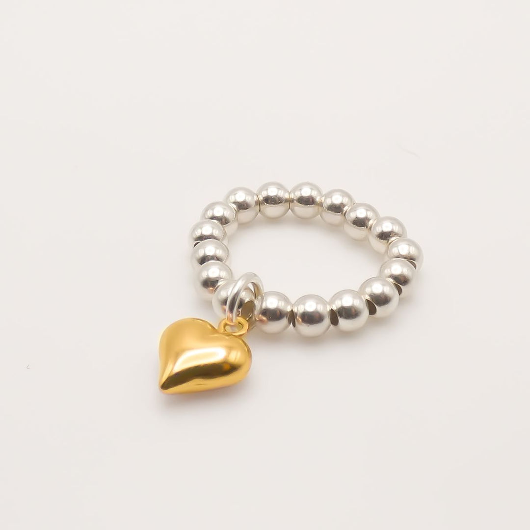 Sterling Silver Mia Heart Beads Ring, Silver & Gold