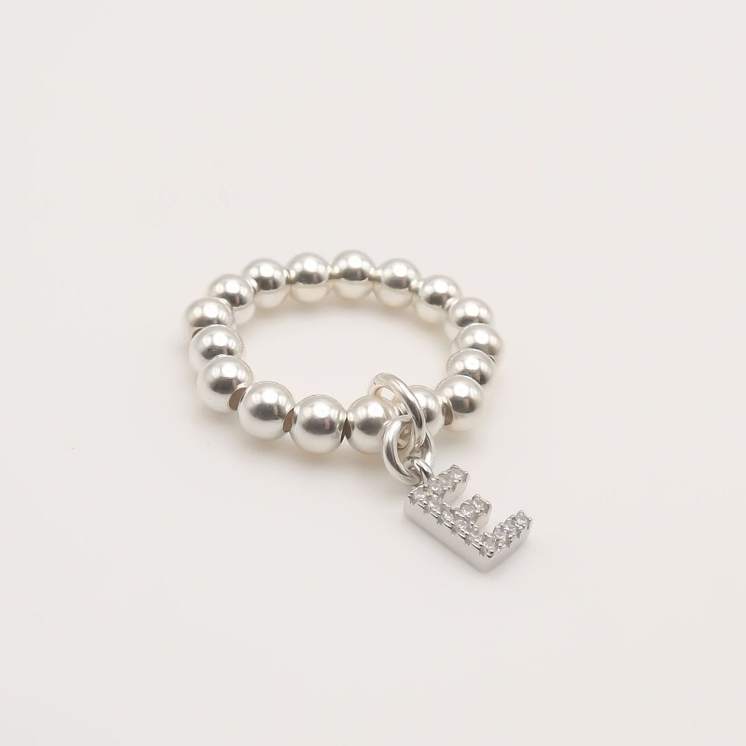 Sterling Silver Personalised Crystal Initial Beads Ring