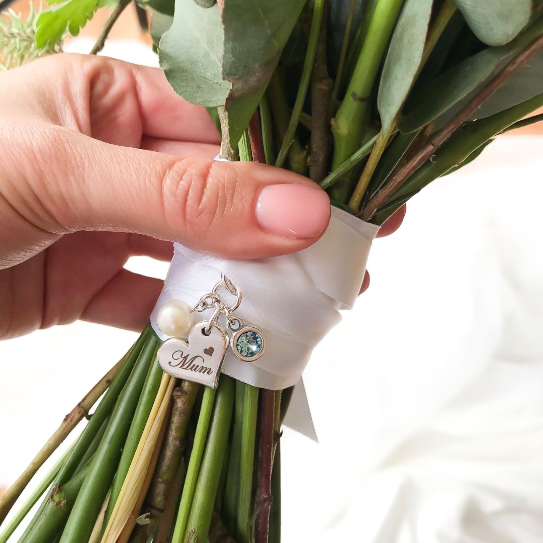 Bridal Bouquet Ribbon & Charm - Family Heart