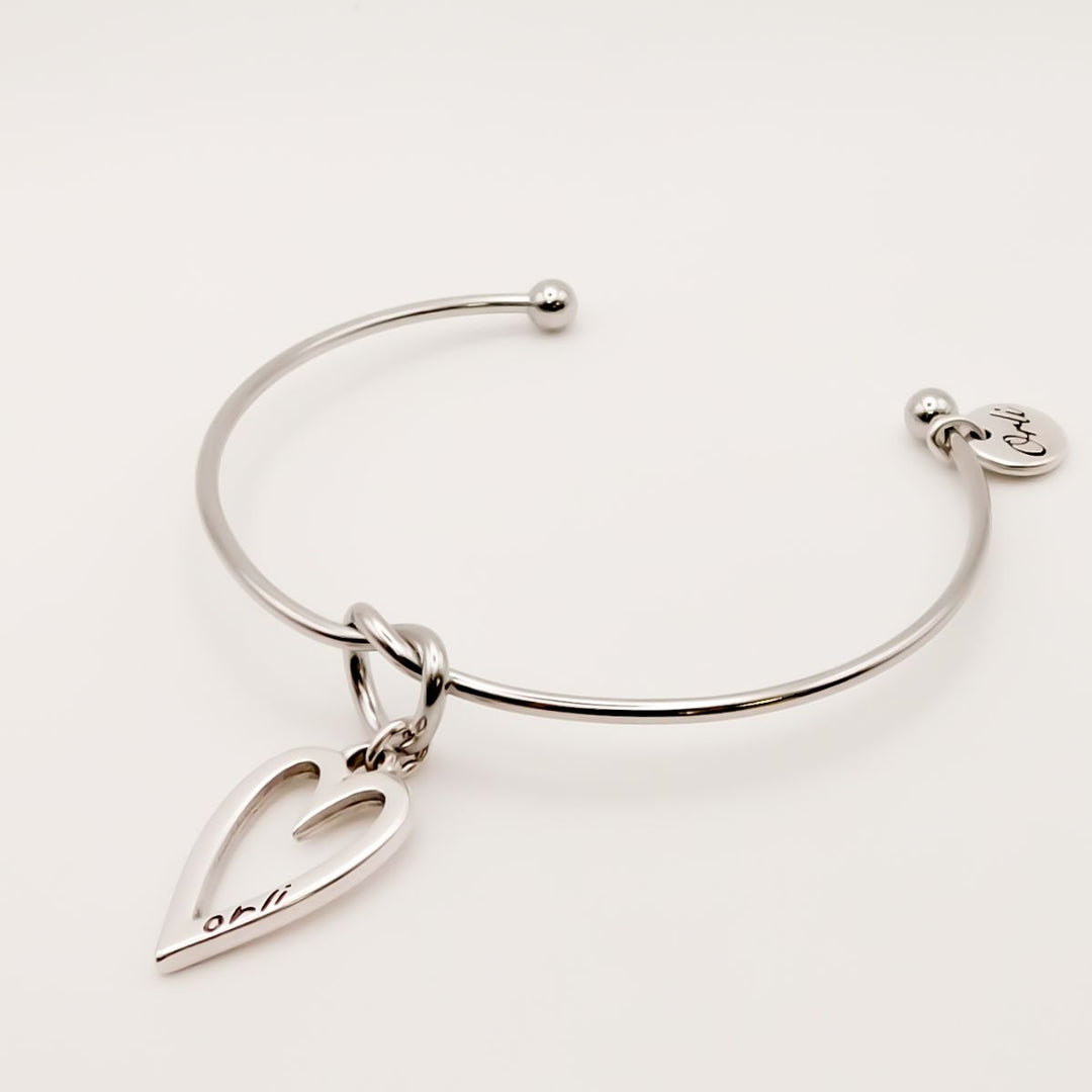Knotted Bangle with Open Heart, Silver