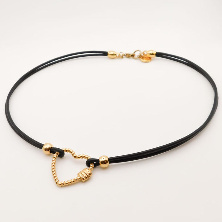 Leather Heart Lock Necklace, Gold