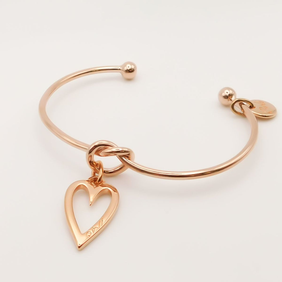 Outlet- Knotted Bangle with Open Heart, Rose Gold