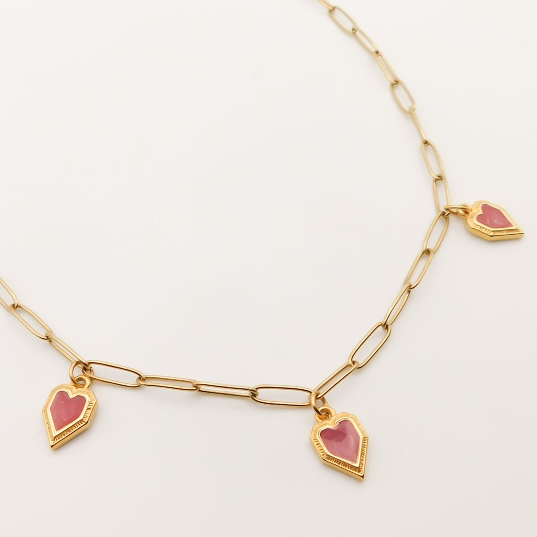 Enamel Heart Necklace, Pearlised Red