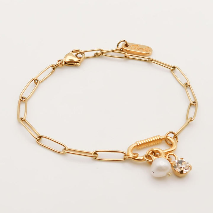 Outlet- Freya Bracelet with Pearl and Crystal, Gold