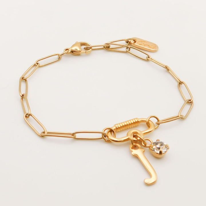 Freya Personalised Bracelet with Initial and Birthstone, Gold