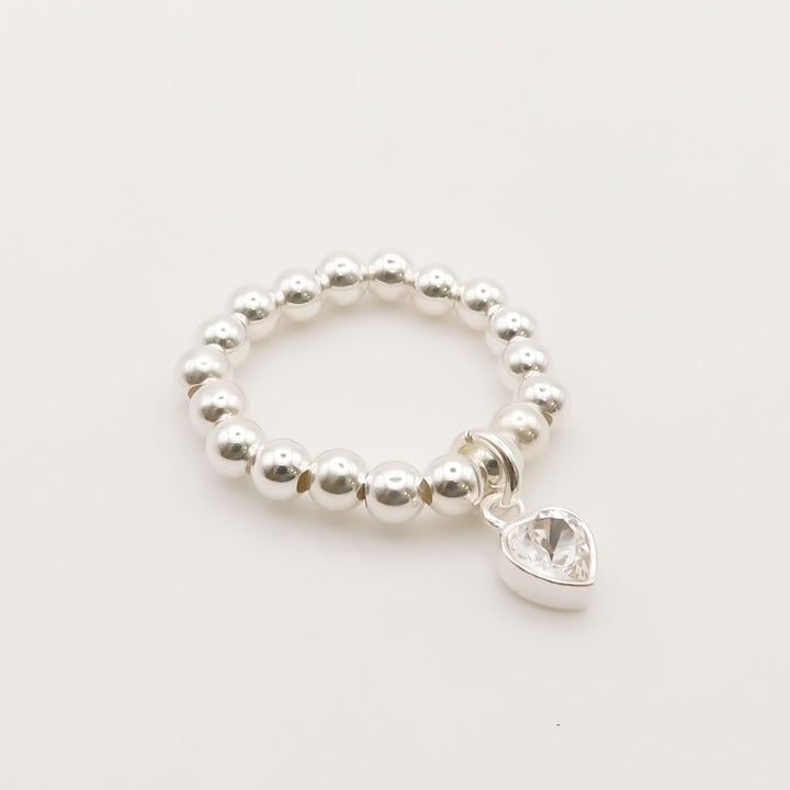Sterling Silver Liv Crystal Heart Beads Ring