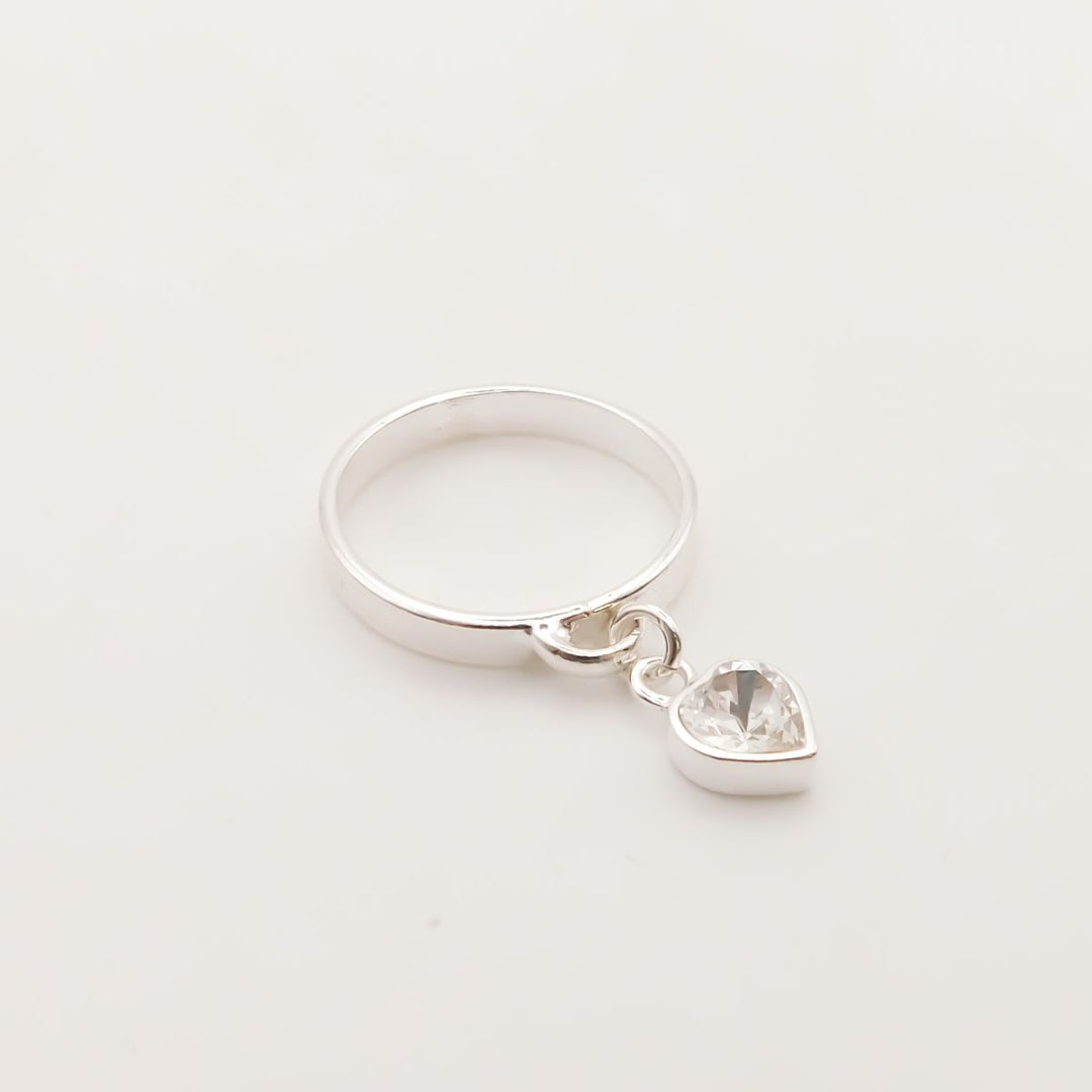 Sterling Silver Liv Crystal Heart Charm Ring