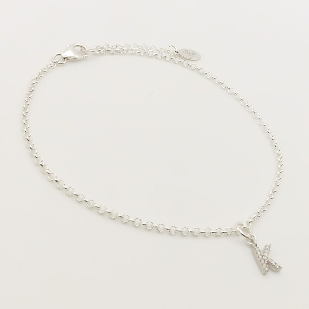 Sterling Silver Crystal Initial Anklet