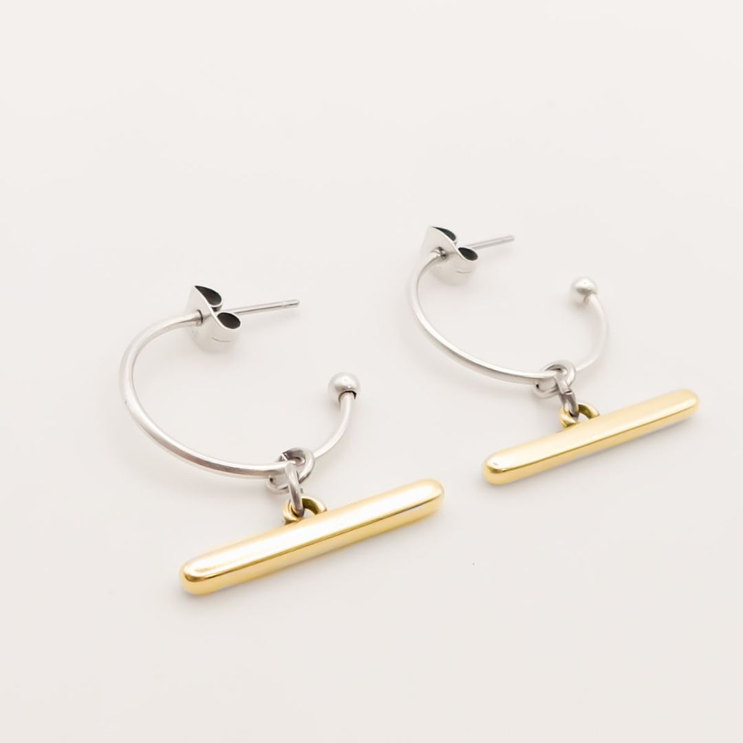 T-Bar Hoop Earrings, Silver & Gold