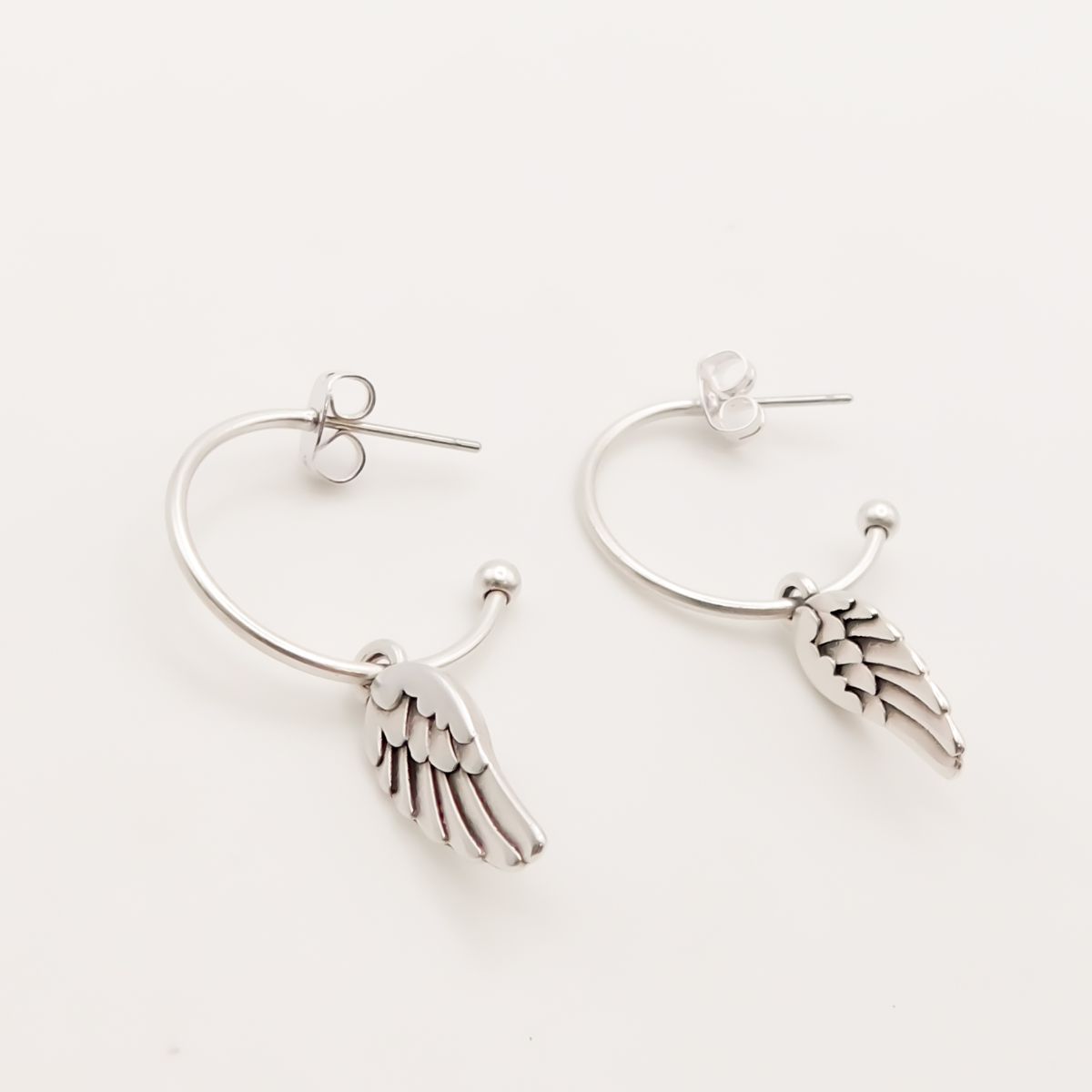 Angel Wing Earring  Mens BlackSilver Hoop Earring  Unisex Hoops   Oxidized Black Sterling Silver Jewellery for