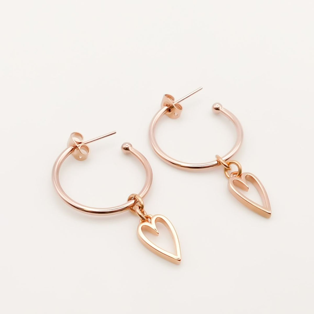 Outlet- Open Heart Hoop Earrings, Rose Gold