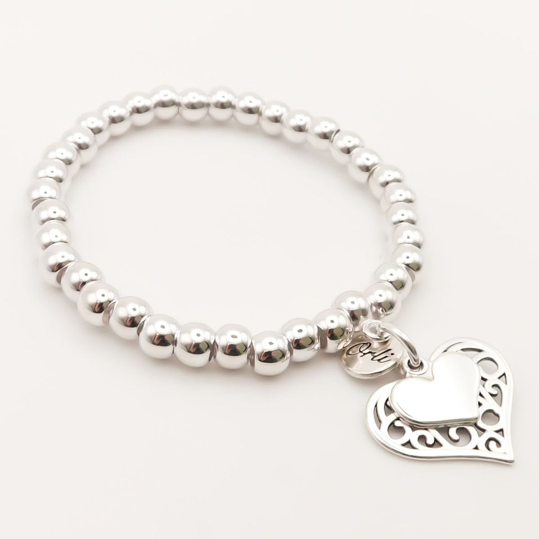 Outlet- Filigree & Mini Heart Chunky Beads Bracelet