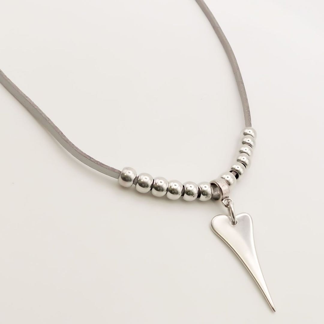 Outlet- Silver Suede Pointed Heart Necklace