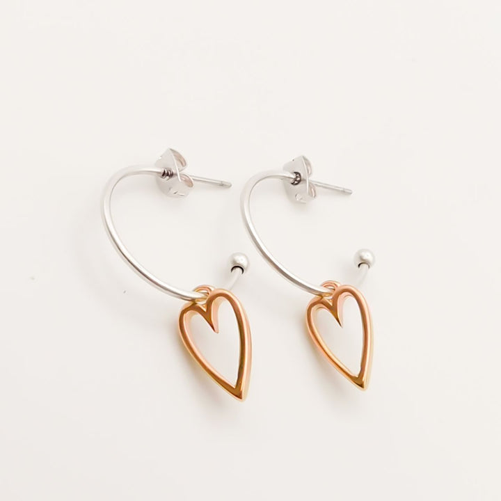 Open Heart Hoop Earrings, Silver & Rose Gold