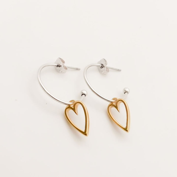 Open Heart Hoop Earrings, Silver & Gold