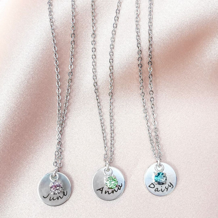 Engravables- Lily Personalised Birthstone Necklace, Silver