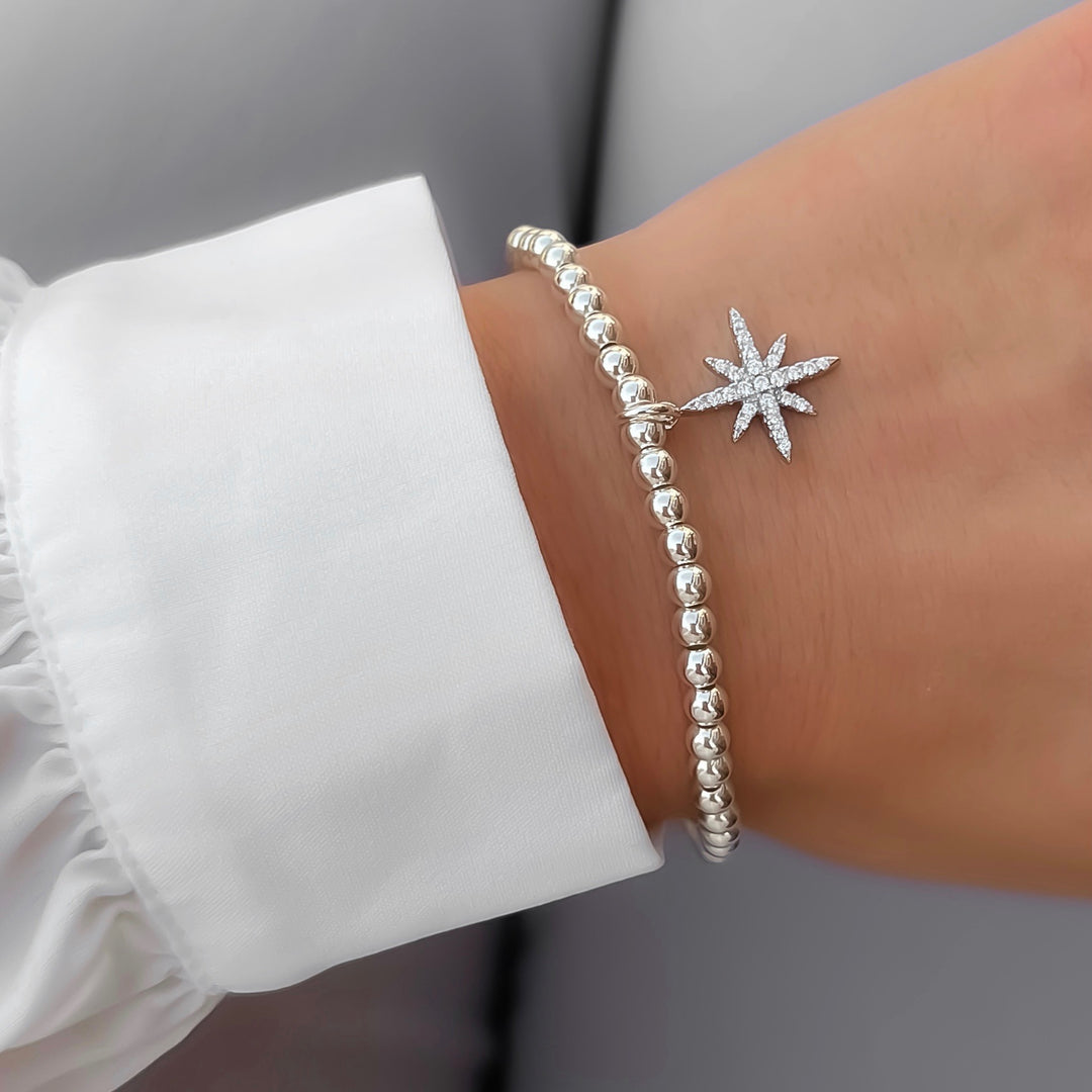 Sterling Silver Cosmic Crystal Starburst Beads Bracelet