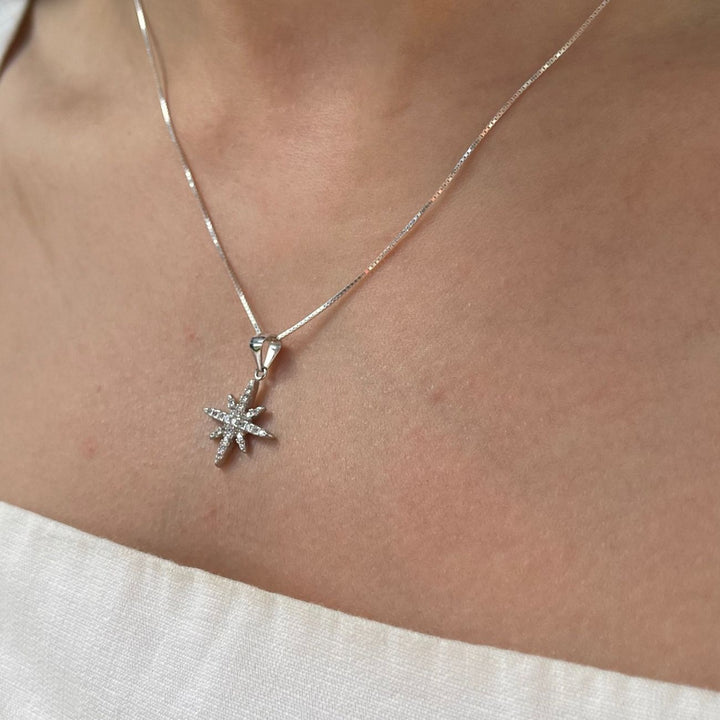 Sterling Silver Cosmic Crystal Starburst Necklace