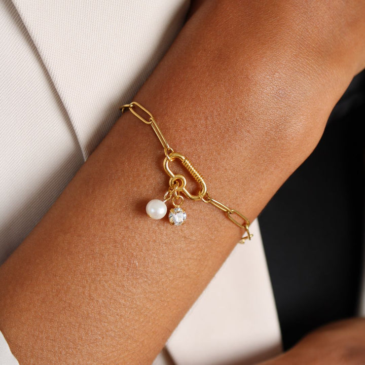 Freya Bracelet with Pearl and Crystal, Gold