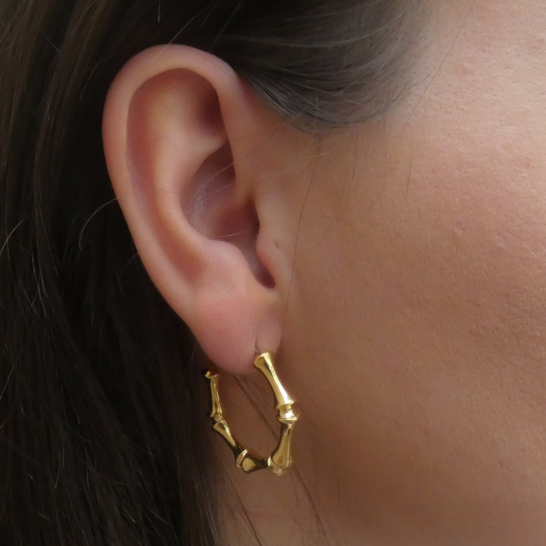 Flash Sale- Bamboo Hoop Earrings, Gold