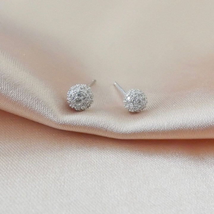 Sterling Silver Crystal Ball Stud Earrings