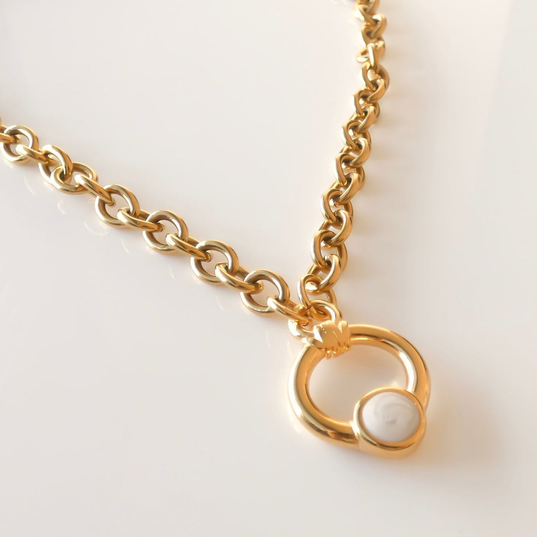 Outlet- White Enamel Chunky Chain Necklace, Gold