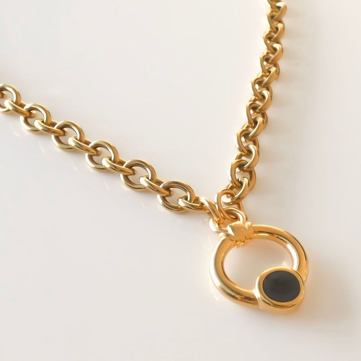 Outlet- Black Enamel Chunky Chain Necklace, Gold