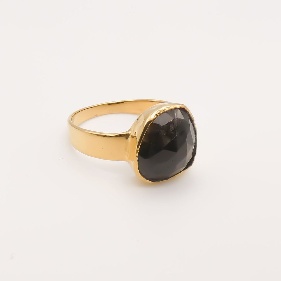 Outlet- Sterling Silver Smoky Quartz Stone Ring, Gold