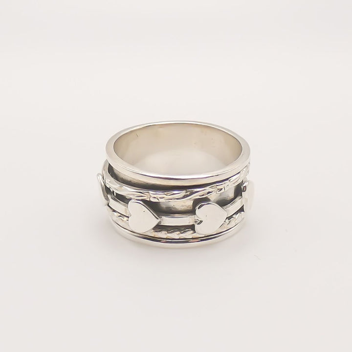 Sterling Silver Spinner Ring with Heart Band