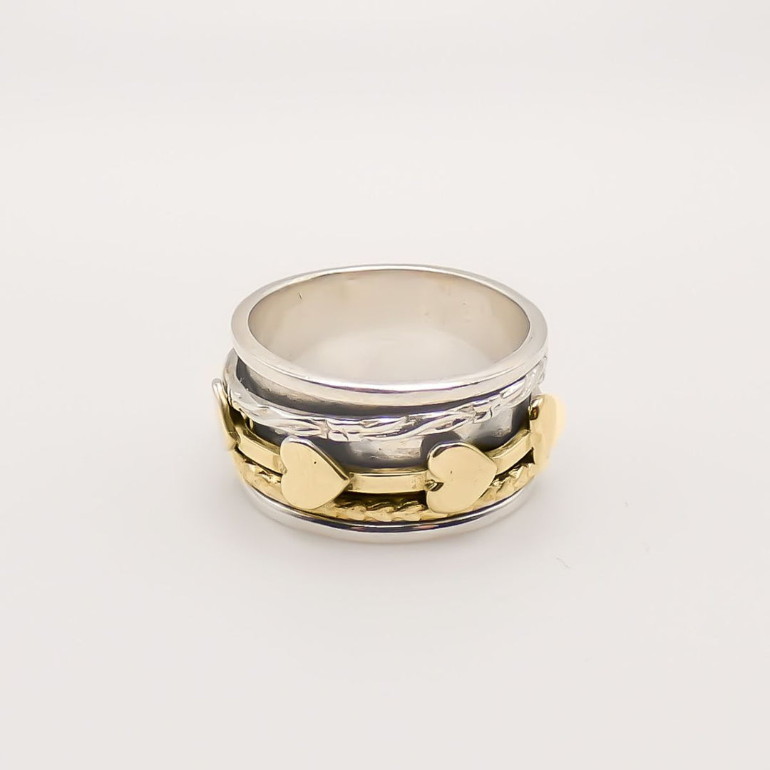 Sterling Silver Spinner Ring with Gold Heart Band