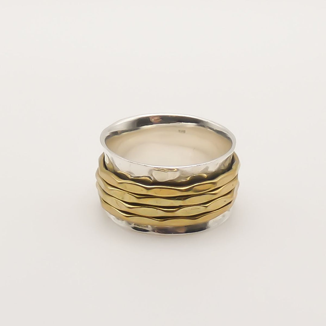 Sterling Silver Spinner Ring with Gold Bands