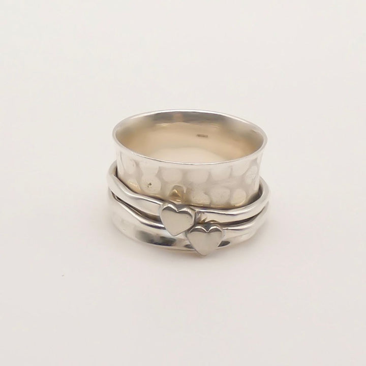 Sterling Silver Spinner Ring with Silver Hearts
