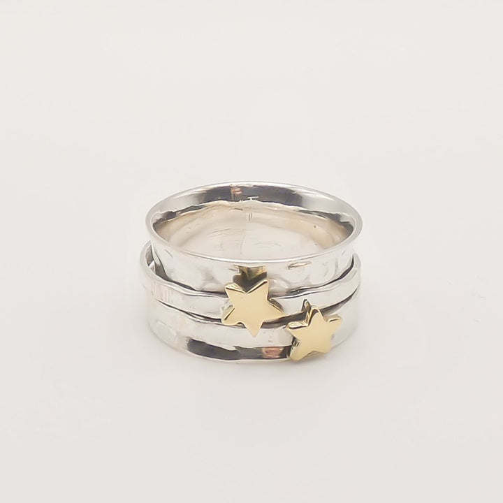 Sterling Silver Spinner Ring with Gold Stars