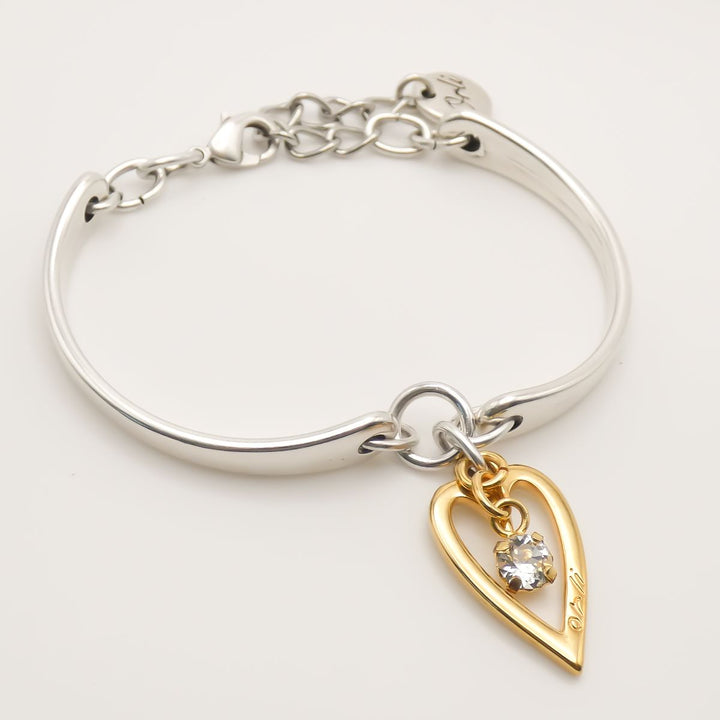 Open Heart & Birthstone Personalised Brangle, Silver & Gold