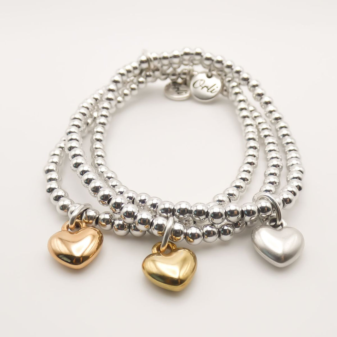 Puffed Heart Personalised Beads Bracelet