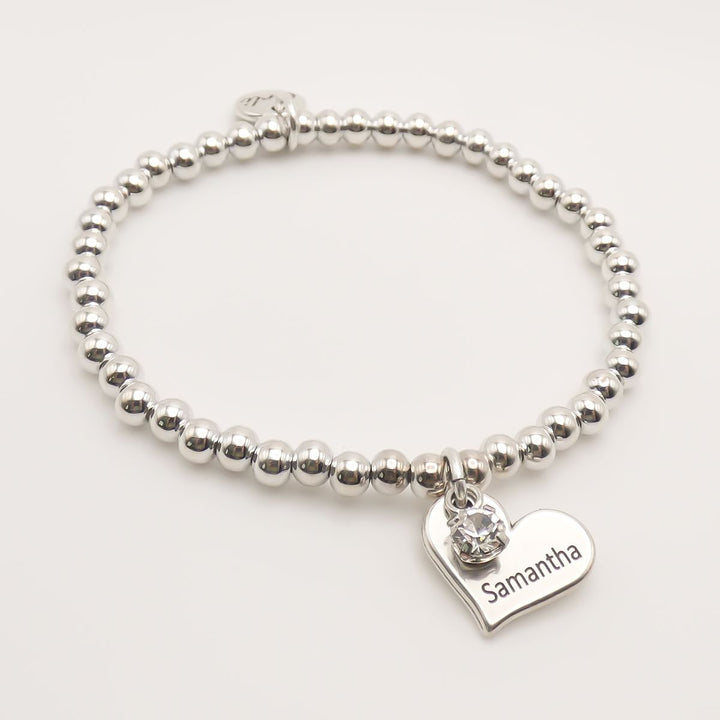 Engravables- Emily Personalised Birthstone Beads Bracelet, Silver