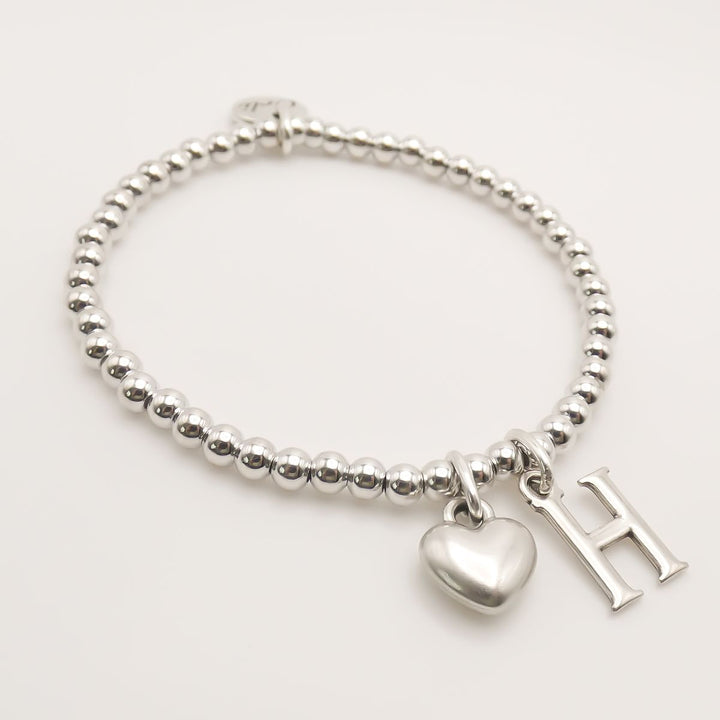 Initial & Puffed Heart Personalised Beads Bracelet