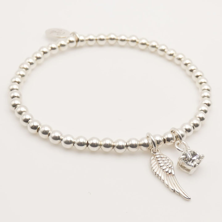 Sterling Silver Personalised Angel Wing & Birthstone Beads Bracelet