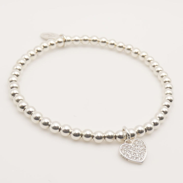 Sterling Silver Holly Crystal Heart Beads Bracelet