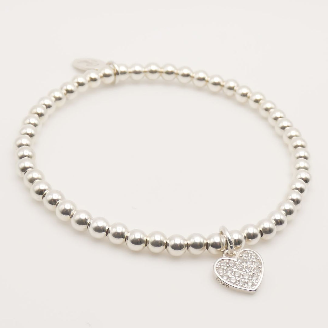 Sterling Silver Holly Crystal Heart Beads Bracelet