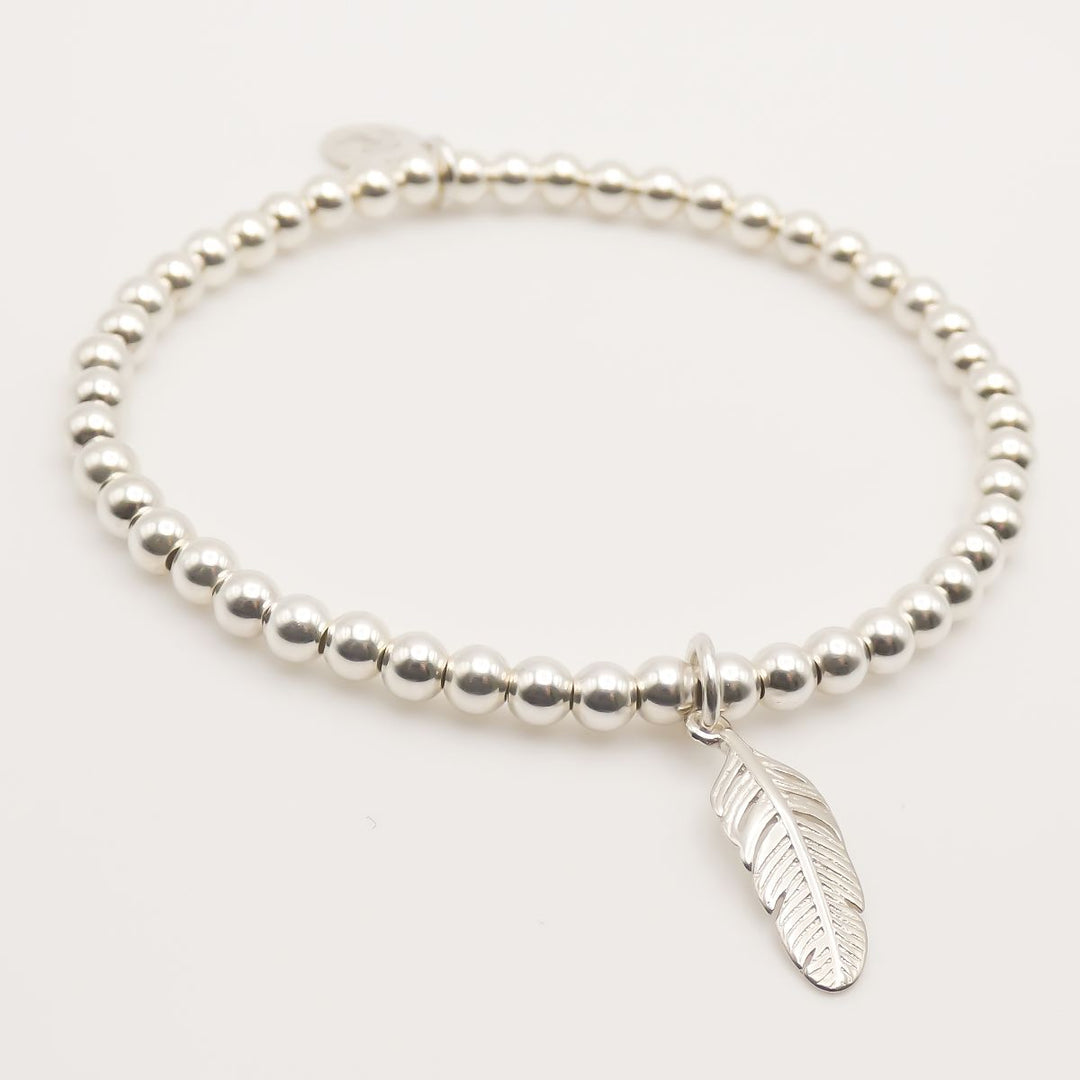 Sterling Silver Feather Beads Bracelet