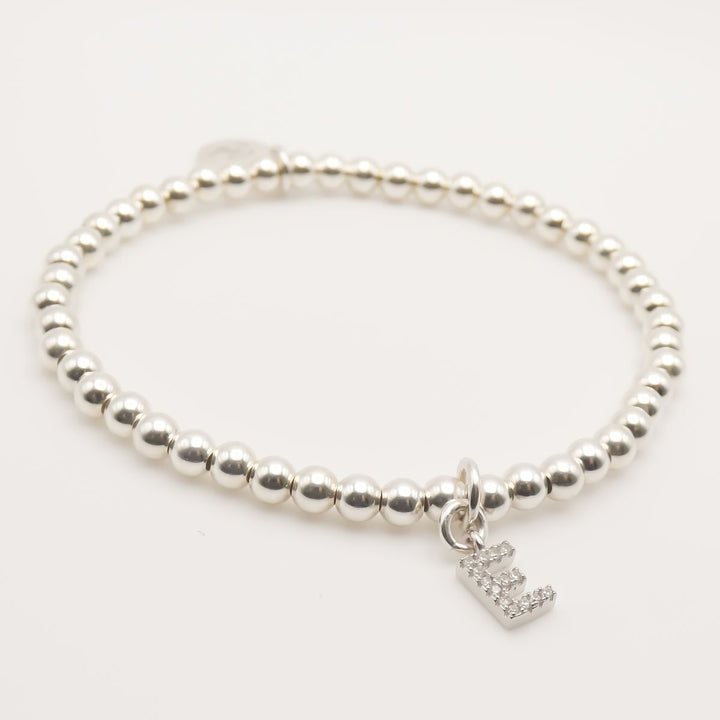 Sterling Silver Personalised Crystal Initial Beads Bracelet